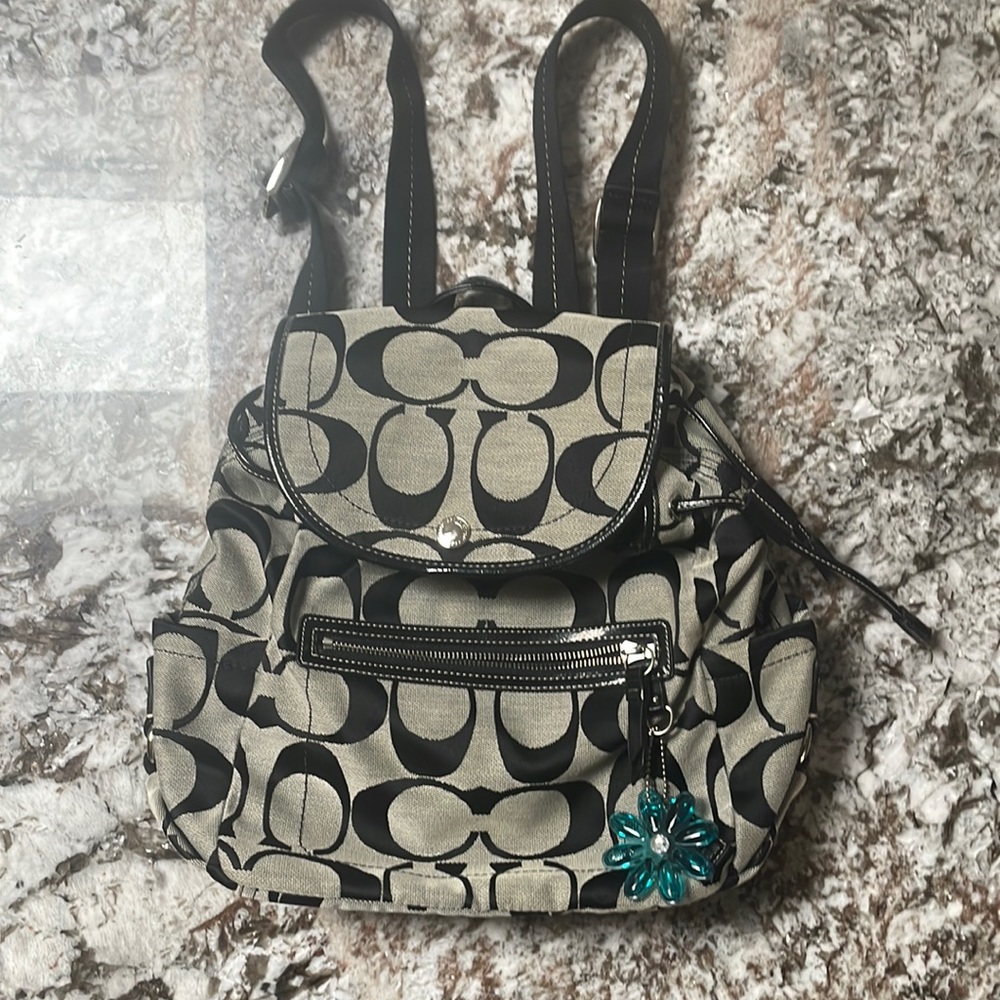 Coach kyra signature backpack purse black and grey